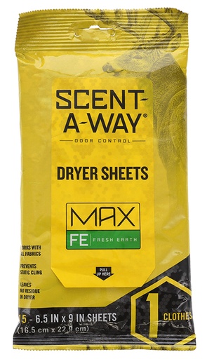 [021291077083] Scent-A-Way 07708 Max Dryer Sheets Odor Eliminator Earth 15 Per Pkg