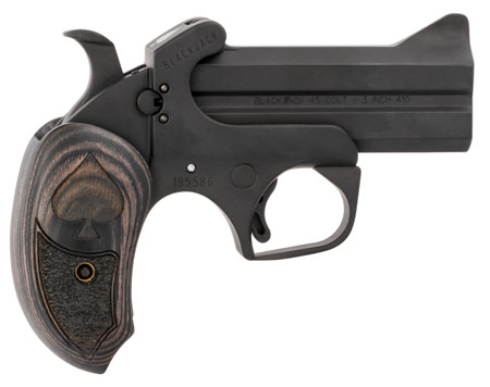 [855959004940] Bond Arms BABJ Black Jack 45 Colt/410 Gauge 2rd Shot 3.50" Black Black Steel Frame Black Ash Grips Features Silver Spade Above Hinge Right Hand