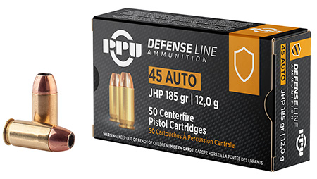 [8605003817710] PPU PPD45 Defense  45ACP 185gr Jacketed Hollow Point 50 Per Box/10 Case