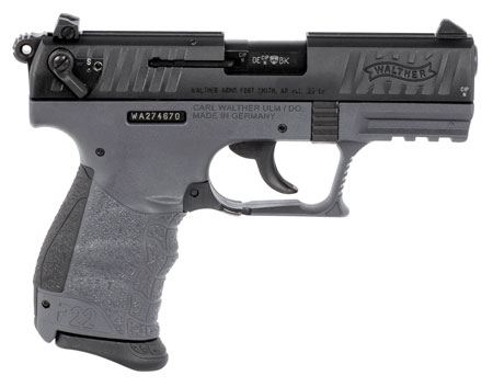 [723364215360] Walther Arms 5120365 P22 *CA Compliant 22 LR 3.42" 10+1 Tungsten Gray Polymer Frame Black Steel Slide Black Polymer Grip