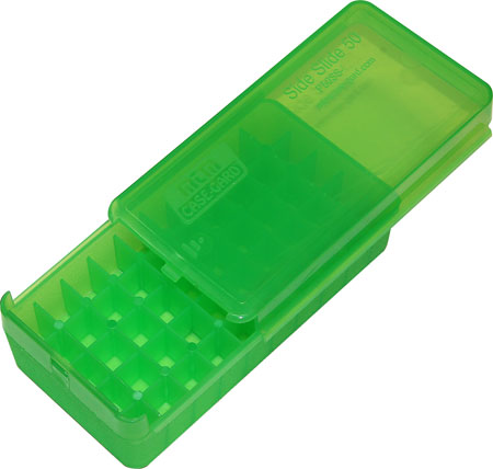 [026057123165] MTM Case-Gard P50SS4516 Side-Slide Ammo Box Pistol Multi-Caliber Handgun Clear Green Plastic 50rd