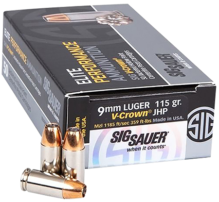 [798681616701] Sig Sauer E9MMA1COMP50 Match Elite Competition  9mmLuger 115gr V-Crown Jacketed Hollow Point 50 Per Box/20 Case