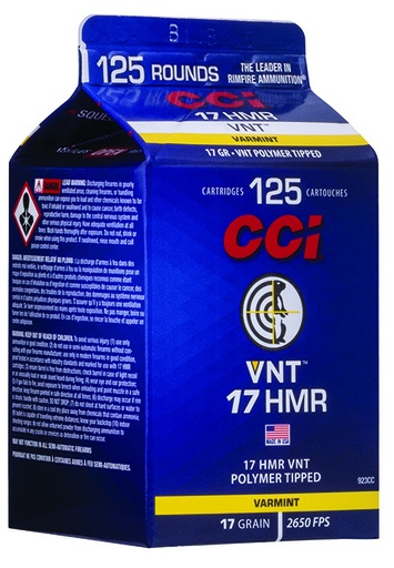 [604544655636] CCI 923CC VNT Rimfire 17HMR 17gr Varmint Tipped 125 Per Box/10 Case