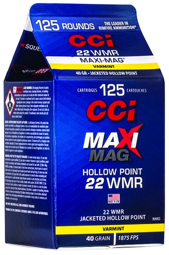 [604544655612] CCI 920CC Maxi-Mag Rimfire 22WMR 40gr Jacketed Hollow Point 125 Per Box/10 Case