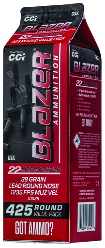 [604544652406] CCI 10026 Blazer Rimfire 22LR 38gr Lead Round Nose 425 Per Box/8 Case