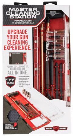 [813119012662] Real Avid AVMCSP Master Cleaning Station Pistol .22/9mm/.357/.38/.40/.45 Cal Bronze, Nylon