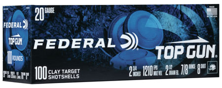 [604544653380] Federal TG201008 Top Gun  20Gauge 2.75" 7/8oz 8Shot 100 Per Box/2 Case