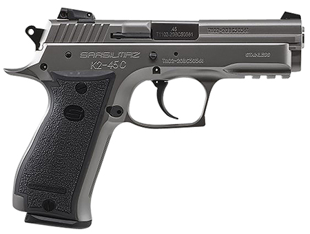 [858763007374] SAR USA K245CST K2  Compact Frame 45 ACP 13+1 4.20" Black Steel Barrel, Black Serrated Slide, Black Steel Frame w/Beavertail  &  Picatinny Rail, Black Polymer Grip, Right Hand