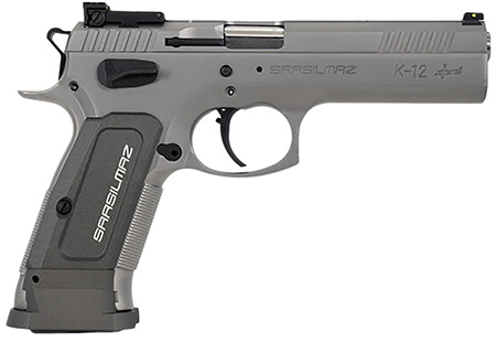 [858763007381] SAR USA K12STSP K12 Sport 9mm Luger Caliber with 4.70" Barrel, 17+1 Capacity, Overall Stainless Finish Steel, Beavertail Frame, Serrated Slide  &  Gray Polymer Grip