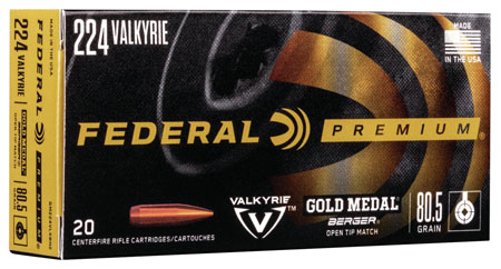 [604544651768] Federal GM224VLKBH2 Premium Gold Medal 224Valkyrie 80.5gr Berger Open Tip Match 20 Per Box/10 Case