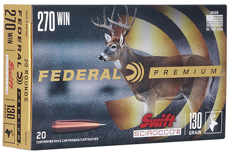 [604544656091] Federal P270SS1 Premium  270Win 130gr Swift Scirocco II 20 Per Box/10 Case