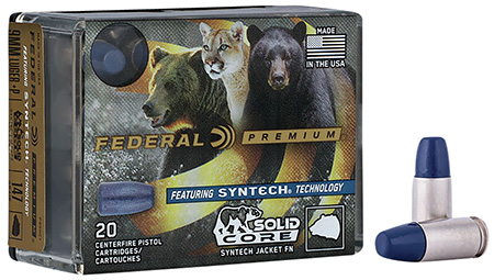 [604544658132] Federal P9SHC1 Premium  9mmLuger+P 147gr Solid Core Synthetic Flat Nose 20 Per Box/10 Case