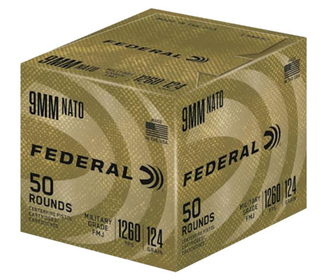 [604544653649] Federal C9N882 Military Grade  9mmLuger 124gr Full Metal Jacket 50 Per Box/10 Case