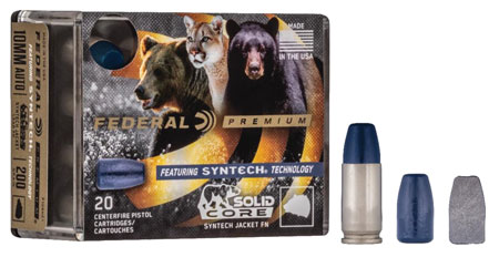 [604544658163] Federal P10SHC1 Premium  10mmAuto 200gr Solid Core Synthetic Flat Nose 20 Per Box/10 Case
