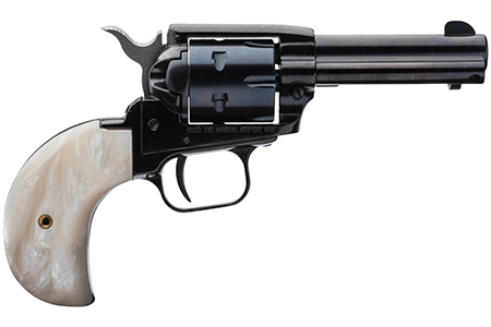 [727962500132] Heritage Mfg RR22MB3BHPRL Rough Rider  22 LR 22 WMR 6 Shot, 3.50" Black Steel Barrel, Black Zinc Alloy Frame, Black Cylinder, White Pearl Birdshead Grip, Hammer/Thumb Safety, Exposed Hammer