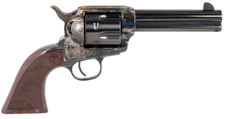 [839665004753] Taylors  &  Company 550812 Smoke Wagon  45 Colt (LC) Caliber with 4.75" Blued Finish Barrel, 6rd Capacity Blued Finish Cylinder, Color Case Hardened Finish Steel Frame  &  Checkered Walnut Grip