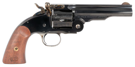 [839665007686] Taylors  &  Company 550681 Second Model Schofield 38 Special Caliber with 5" Barrel, 6rd Capacity Cylinder, Overall Blued Finish Steel  &  Walnut Grip
