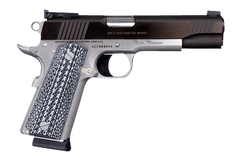 [098289111807] Colt Mfg O1072CS Custom Competition 9mm Luger 9+1 5" Stainless National Match Barrel, Blued Serrated Steel Slide, Stainless Steel Frame w/Beavertail, Black/Gray Scalloped G10 Grip, Ambidextrous