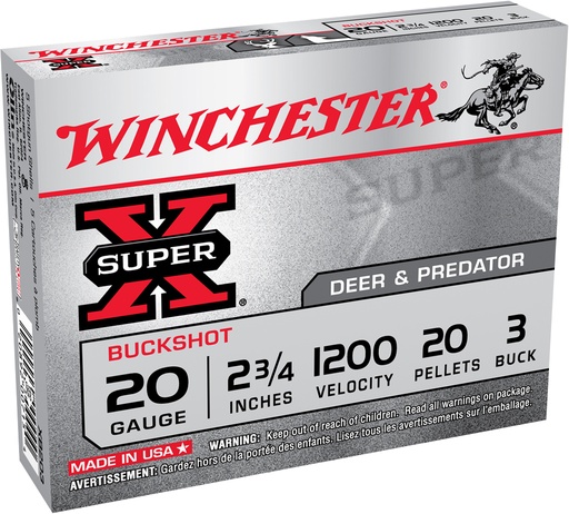 [020892025806] Winchester Ammo XB203VP Super X  20Gauge 2.75" 20Pellets 3Buck Shot 15 Per Box/10 Case *Value Pack