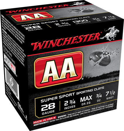 [020892025745] Winchester Ammo AASC287VP AA Sporting Clay 28Gauge 2.75" 3/4oz 7.5Shot 100 Per Box/5 Case