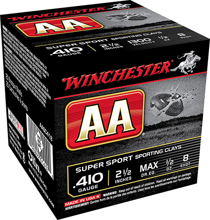 [020892025721] Winchester Ammo AASC418VP AA Sporting Clay 410Gauge 2.50" 1/2oz 8Shot 100 Per Box/5 Case