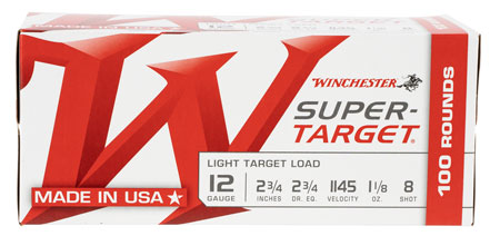 [020892024564] Winchester Ammo TRGT128VP Super-Target Light Target Value Pack 12 Gauge 2.75" 1 1/8oz 8 Shot 100/Box