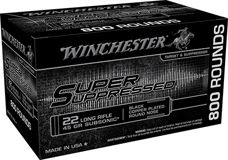 [020892104440] Winchester Ammo SUP22LRB Super Suppressed  22LR 45gr Black Copper Plated Round Nose 800 Per Bx/2 Case *Bulk