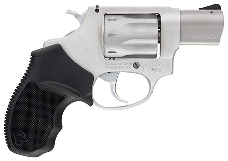[725327618577] Taurus 2942029UL 942 Ultra-Lite 22 LR 8rd 2" Matte Stainless Finish Barrel, Matte Stainless Finish Cylinder, Stainless Anodized Finish Aluminum Frame  &  Finger Grooved Black Polymer Grip