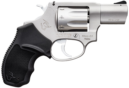 [725327618607] Taurus 2942M029 942  22 WMR 8rd 2" Barrel, Overall Matte Finish Stainless Steel  &  Finger Grooved Black Polymer Grip
