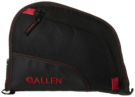 [026509025986] Allen 7738 Auto-Fit  Handgun Case Black Endura w/Red Trim, Foam Padding, Knit Lining, Mag Sleeve, Storage Pocket  &  Lockable Zipper 9" L