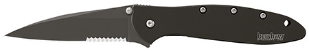 [087171166148] Kershaw 1660CKTST Leek  3" Folding Modified Drop Point Part Serrated Black DLC 14C28N Steel Blade Black DLC 410 Stainless Steel Handle Includes Pocket Clip