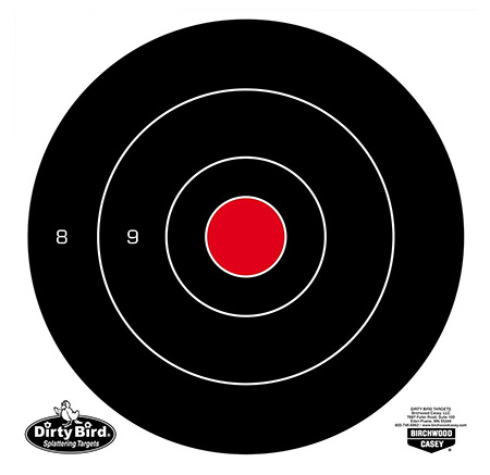 [029057358254] Birchwood Casey 35825 Dirty Bird  8" Bullseye Tagboard Hanging Black/White 25 Per Pkg