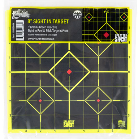 [709779906871] Pro-Shot 8SIGREEN6PK SplatterShot Sight-In Self-Adhesive Paper Black/Green 8" 5-Diamond 6 Pack