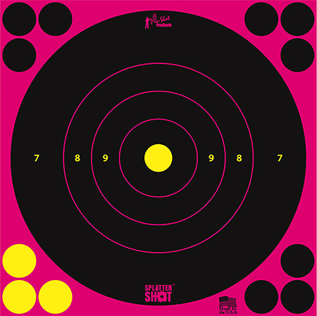 [709779907113] Pro-Shot 8BPINK6PK SplatterShot  Self-Adhesive Paper Black/Pink 8" Bullseye 6 Pack