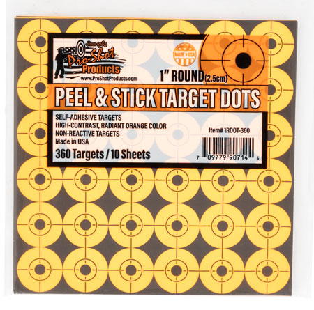 [709779907144] Pro-Shot 1RDOT360 Peel  &  Stick Target Dots Self-Adhesive Paper Orange 1" Dot 10Pack/360Targets