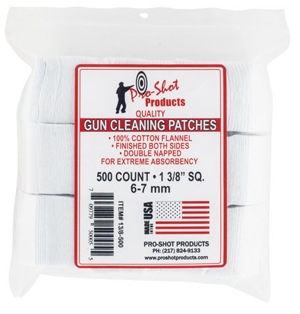 [709779500055] Pro-Shot 138500 Cleaning Patches  6mm/7mm 1.38" Cotton Flannel 500 Per Pkg