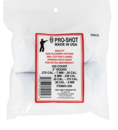 [709779500093] Pro-Shot 2250 Cleaning Patches  .270 - .38 Cal 2" Round Cotton Flannel 250 Pack
