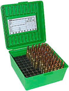 [026057230108] MTM Case-Gard R100MAG10 Deluxe Ammo Box Round Handle Multi Caliber Rifle Green Polypropylene 100rd