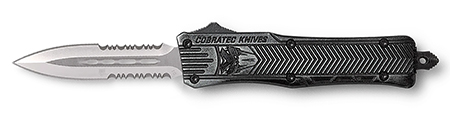[099654022155] CobraTec Knives SSWCTK1SDAG2SS CTK-1  2.75" OTF Part Serrated D2 Steel Blade/Stonewashed Aluminum Handle Features Glass Breaker Includes Pocket Clip