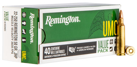 [047700384801] Remington Ammunition 23783 UMC Value Pack 22-250Rem 50gr Jacketed Hollow Point 40 Per Box/10 Case