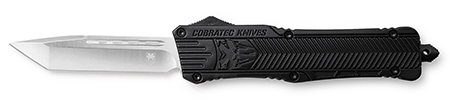 [099654024777] CobraTec Knives LBCTK1LTNS CTK-1  Large 3.25" OTF Tanto Plain D2 Steel Blade/Black Aluminum Handle Features Glass Breaker Includes Pocket Clip