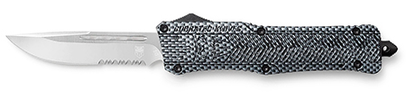 [099654024838] CobraTec Knives LCFCTK1LDS CTK-1  Large 3.75" OTF Drop Point Part Serrated D2 Steel Blade/ Carbon Fiber Aluminum Handle Features Glass Breaker Includes Pocket Clip