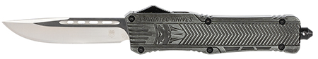 [099654025033] CobraTec Knives LSWCTK1LDNS CTK-1  Large 3.75" OTF Drop Point Plain D2 Steel Blade/ Stonewashed Aluminum Handle Features Glass Breaker Includes Pocket Clip