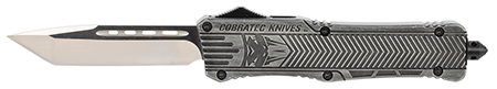 [099654025057] CobraTec Knives LSWCTK1LTNS CTK-1  Large 3.75" OTF Tanto Plain D2 Steel Blade/Stonewashed Aluminum Handle Features Glass Breaker Includes Pocket Clip