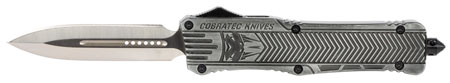 [099654025071] CobraTec Knives LSWCTK1LFAGNS CTK-1  Large 3.75" OTF Dagger Plain D2 Steel Blade/Stonewashed Aluminum Handle Features Glass Breaker Includes Pocket Clip