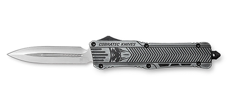 [099654025071] CobraTec Knives LSWCTK1LFAGNS CTK-1  Large 3.75" OTF Dagger Plain D2 Steel Blade/Stonewashed Aluminum Handle Features Glass Breaker Includes Pocket Clip