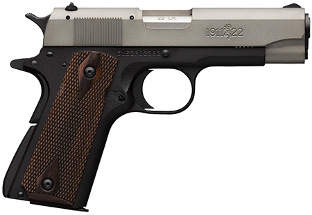 [023614742715] Browning 051879490 1911-22 A1 *CA Compliant Full Size Frame 22 LR 10+1. 4.25" Stainless Steel Barrel, Gray Anodized Serrated Slide, Matte Black Aluminum Frame w/Beavertail