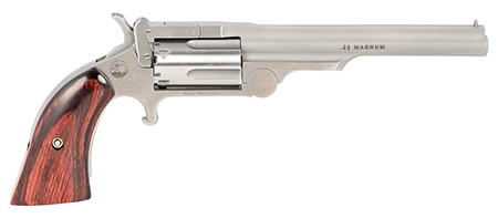 [744253003325] North American Arms 22MR4 Ranger II  22 WMR Caliber with 4" Barrel, 5rd Capacity Cylinder, Overall Stainless Steel Finish  &  Rosewood Boot Grip