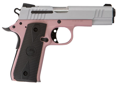 [682146282429] Citadel CIT380ROSE M1911 Baby Compact Frame 380 ACP 7+1, 3.75" Stainless Steel Barrel, Silver Serrated Steel Slide, Rose Cerakote Aluminum Frame w/Beavertail, Ambidextrous