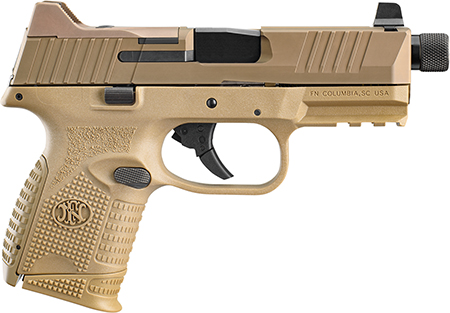 [845737012137] FN 66100781 509CT  Compact 9mm Luger 10+1, 4.32" Black Steel Threaded Barrel, Flat Dark Earth PVD Optic Cut/Serrated Stainless Steel Slide, Flat Dark Earth Polymer Frame w/Picatinny Rail, Ambidextrous